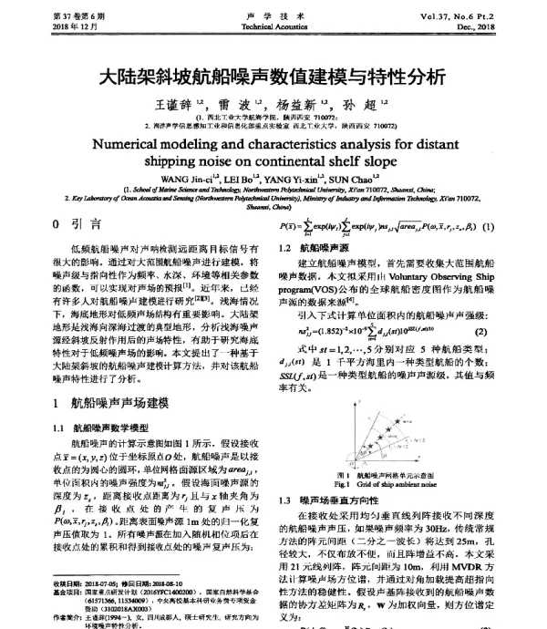 大陆架斜坡航船噪声数值建模与特性分析