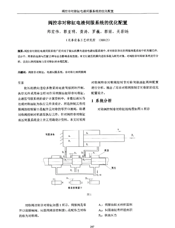 阀控非对称缸电液伺服系统的优化配置