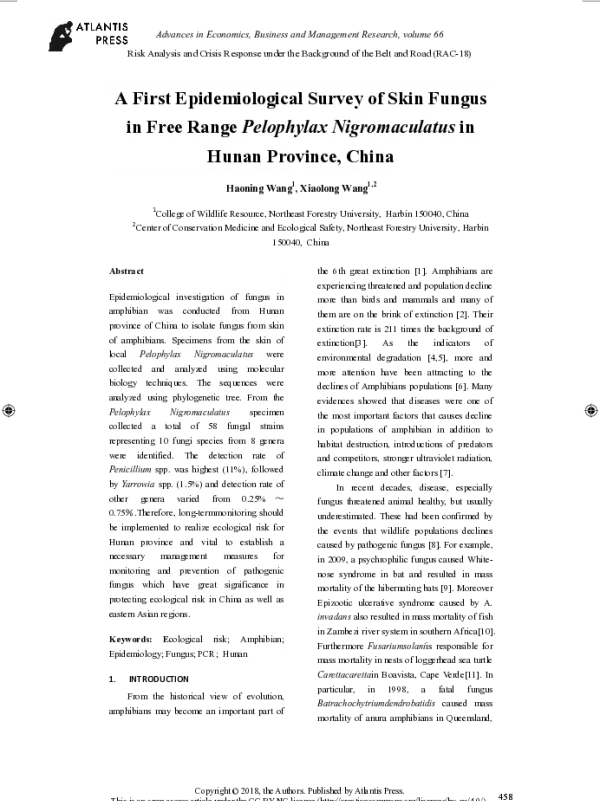 AFirstEpidemiologicalSurveyofSkinFungusinFreeRangePelophylaxNigromaculatusinHunanProvinceChina