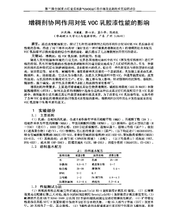 增稠剂协同作用对低VOC乳胶漆性能的影响