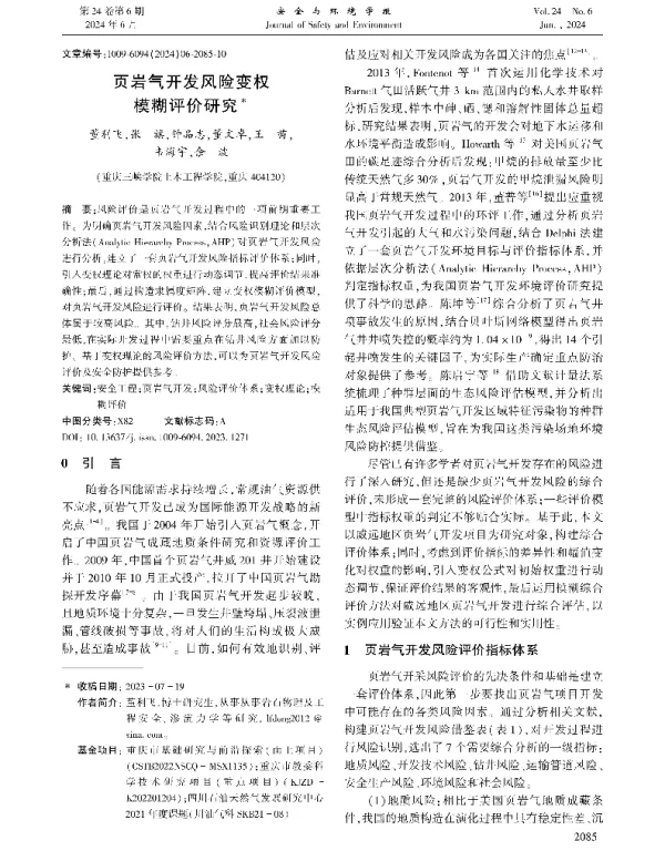 页岩气开发风险变权模糊评价研究