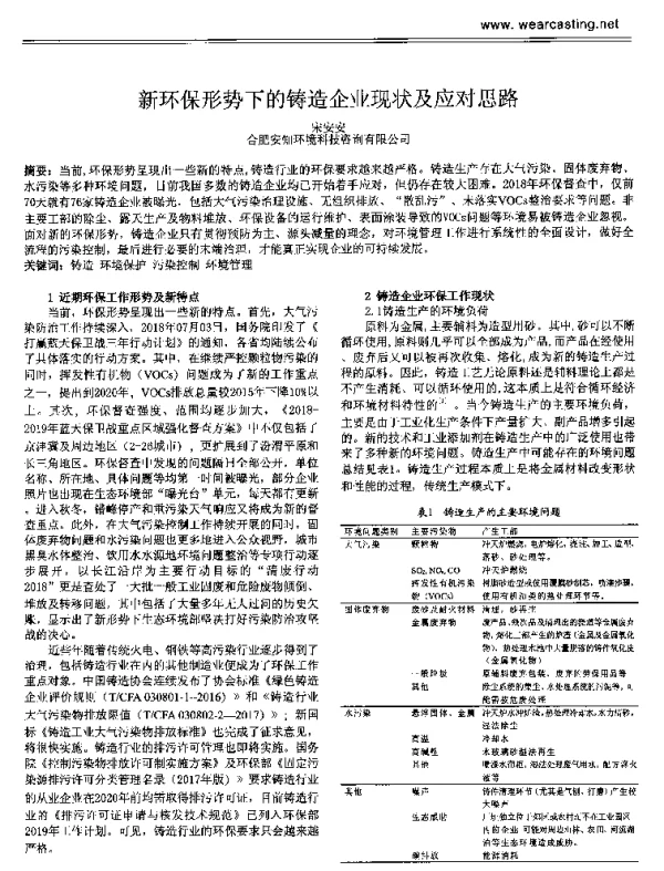 新环保形势下的铸造企业现状及应对思路