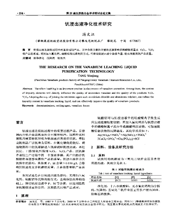 钒浸出液净化技术研究