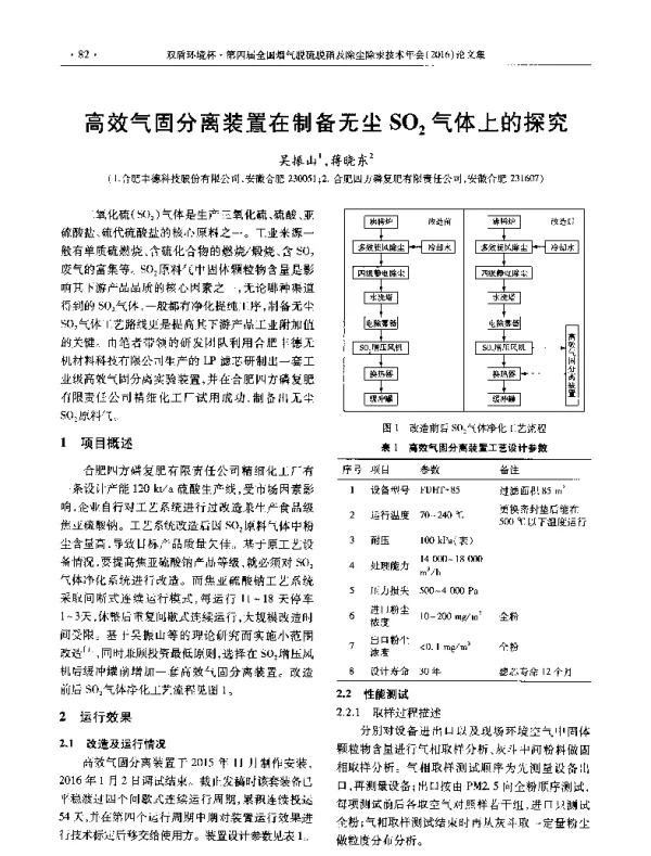 高效气固分离装置在制备无尘SO2气体上的探究