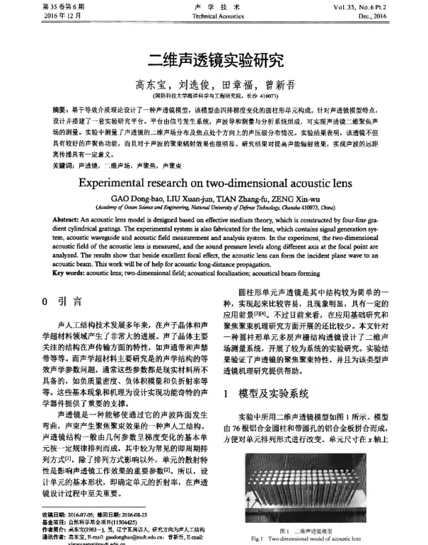 二维声透镜实验研究