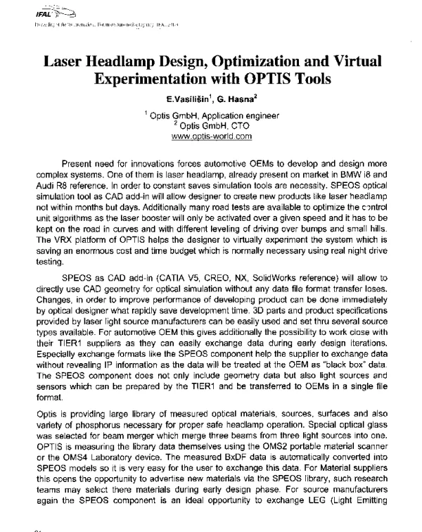 LaserHeadlampDesignOptimizationandVirtualExperimentationwithOPTISTools
