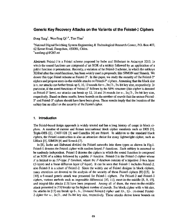 GenericKeyRecoveryAttacksontheVariantsoftheFeistel-2Ciphers