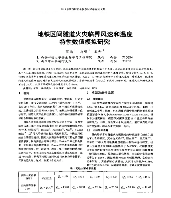 地铁区间隧道火灾临界风速和温度特性数值模拟研究