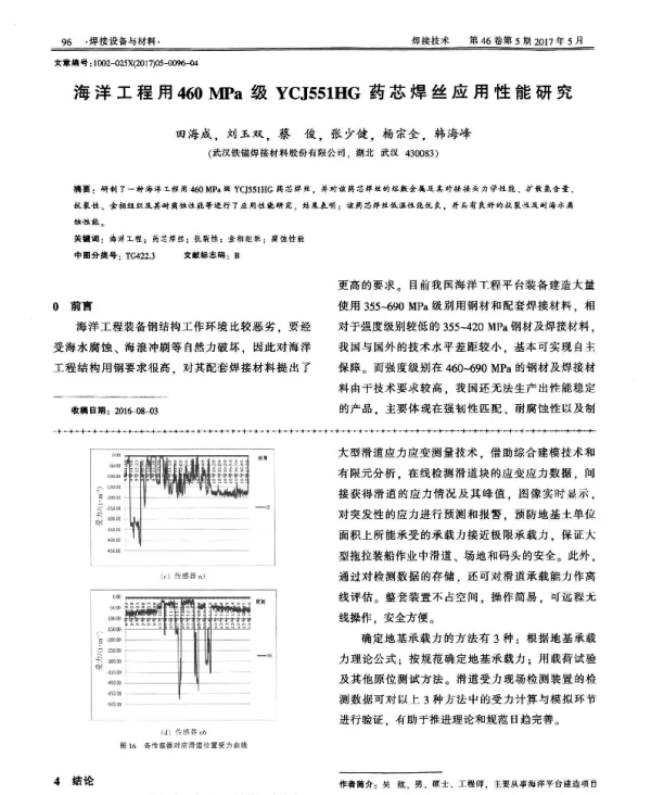 海洋工程用460MPa级YCJ551HG药芯焊丝应用性能研究