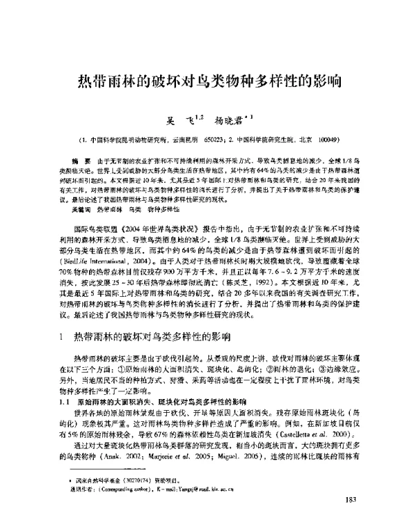 热带雨林的破坏对鸟类物种多样性的影响