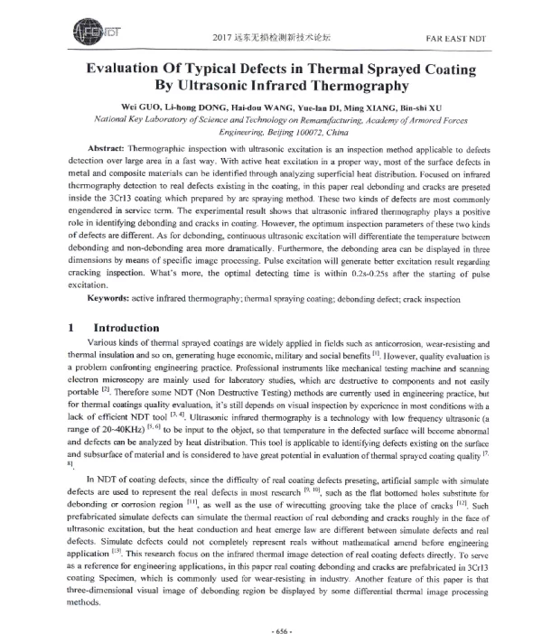 EvaluationOfTypicalDefectsinThermalSprayedCoatingByUltrasonicInfraredThermography