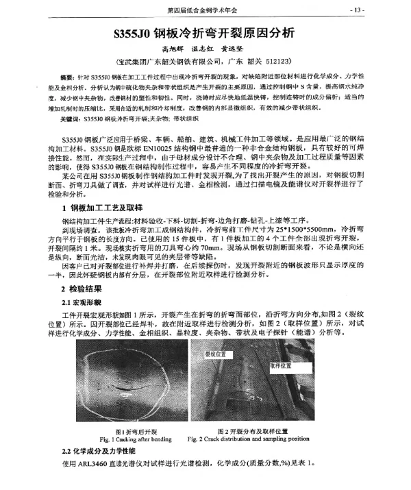 S355J0钢板冷折弯开裂原因分析