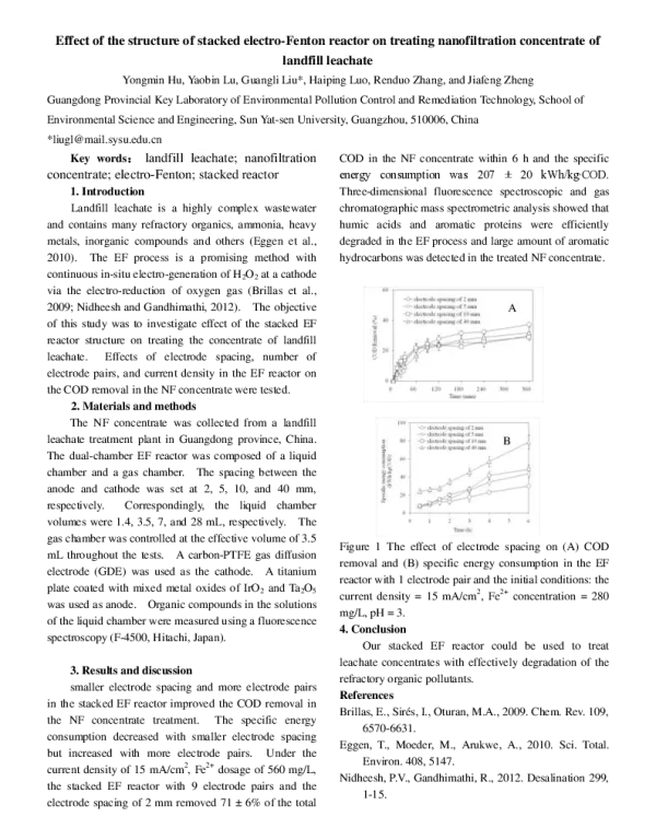 EffectofthestructureofstackedelectroFentonreactorontreatingnanofiltrationconcentrateoflandfillleachate