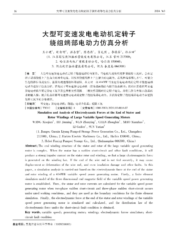 大型可变速发电电动机定转子绕组端部电动力仿真分析