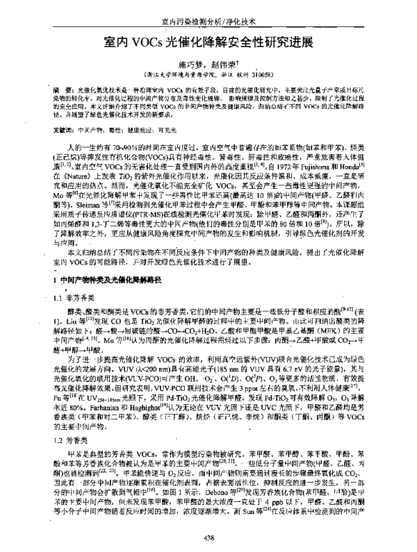 室内VOCs光催化降解安全性研究进展