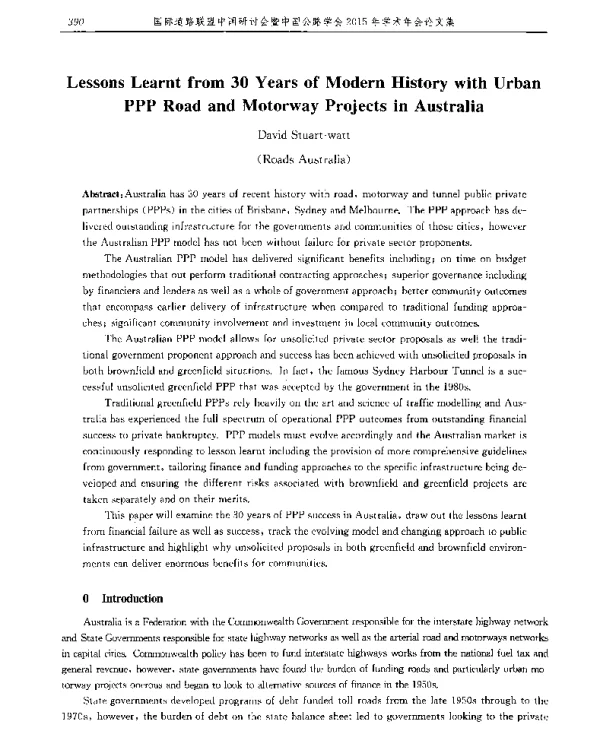 LessonsLearntfrom30YearsofModernHistorywithUrbanPPPRoadandMotorwayProjectsinAustralia