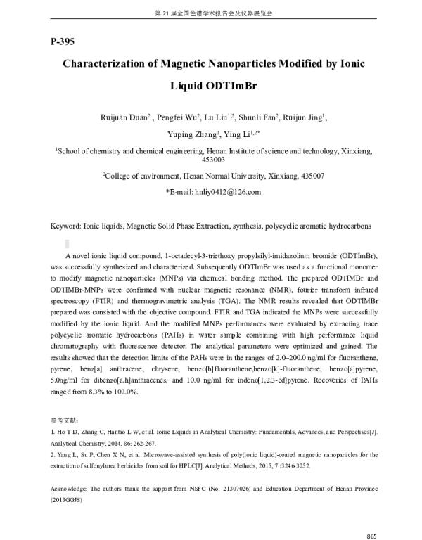 CharacterizationofMagneticNanoparticlesModifiedbyIonicLiquidODTImBr