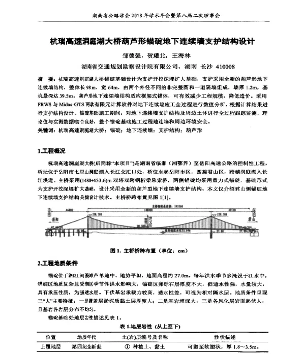 杭瑞高速洞庭湖大桥葫芦形锚碇地下连续墙支护结构设计