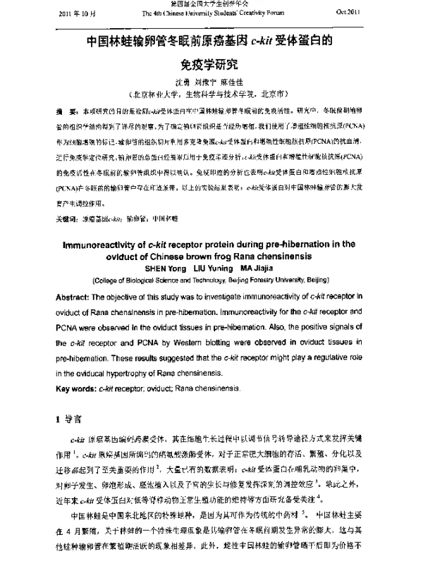 中国林蛙输卵管冬眠前原癌基因c-kit受体蛋白的免疫学研究