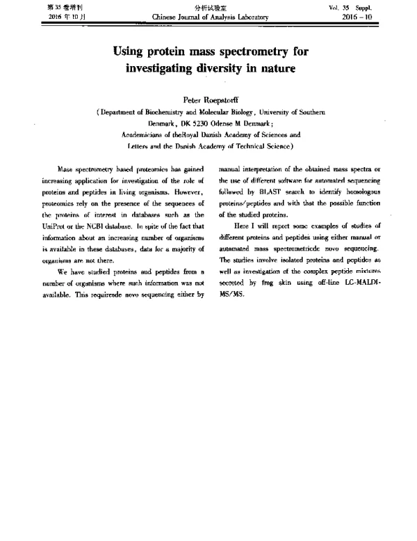 Usingproteinmassspectrometryforinvestigatingdiversityinnature