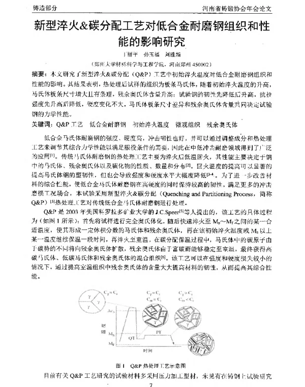 新型淬火&碳分配工艺对低合金耐磨钢组织和性能的影响研究