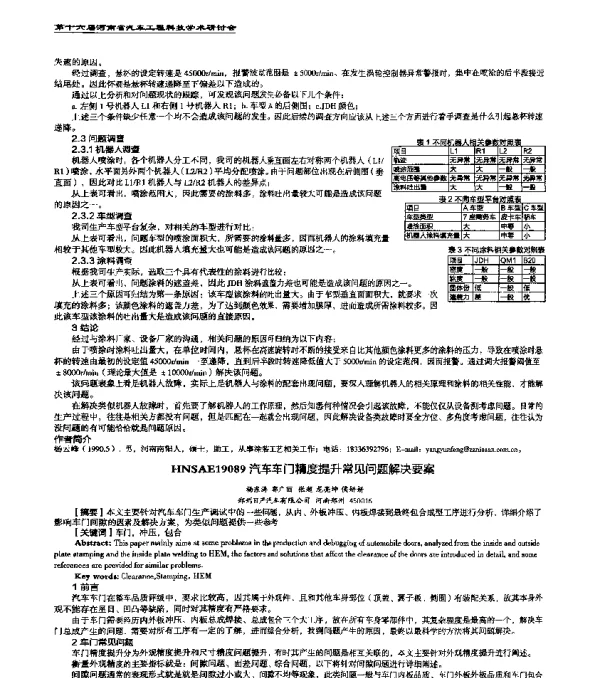 HNSAE19089汽车车门精度提升常见问题解决要案