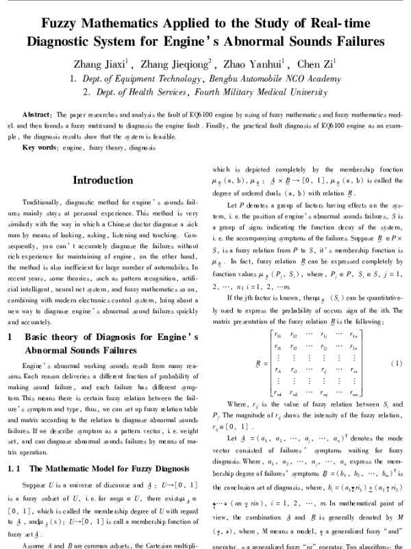 FuzzyMathematicsAppliedtotheStudyofReal-timeDiagnosticSystemforEnginesAbnormalSoundsFailures