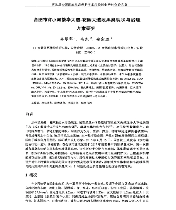 合肥市许小河繁华大道花园大道段黑臭现状与治理方案研究