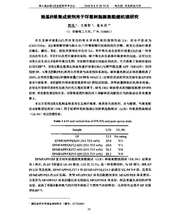羧基纤维素成炭剂用于环氧树脂膨胀阻燃机理研究