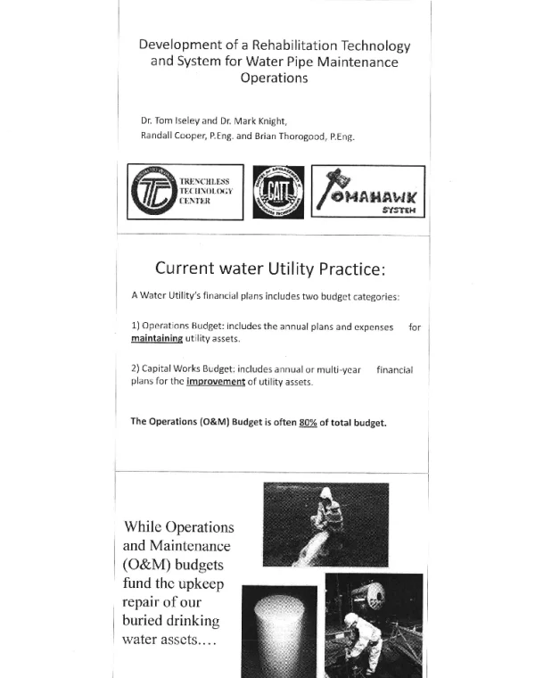 DevelopmentofaRehabilitationTechnologyandSystemforWaterPipeMaintenanceOperations