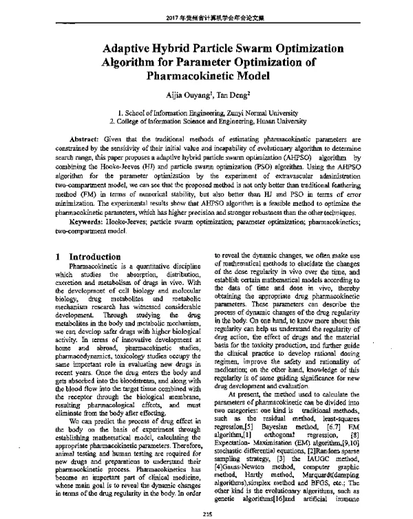 AdaptiveHybridParticleSwarmOptimizationAlgorithmforParameterOptimizationofPharmacokineticModel