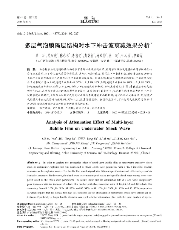 多层气泡膜隔层结构对水下冲击波衰减效果分析