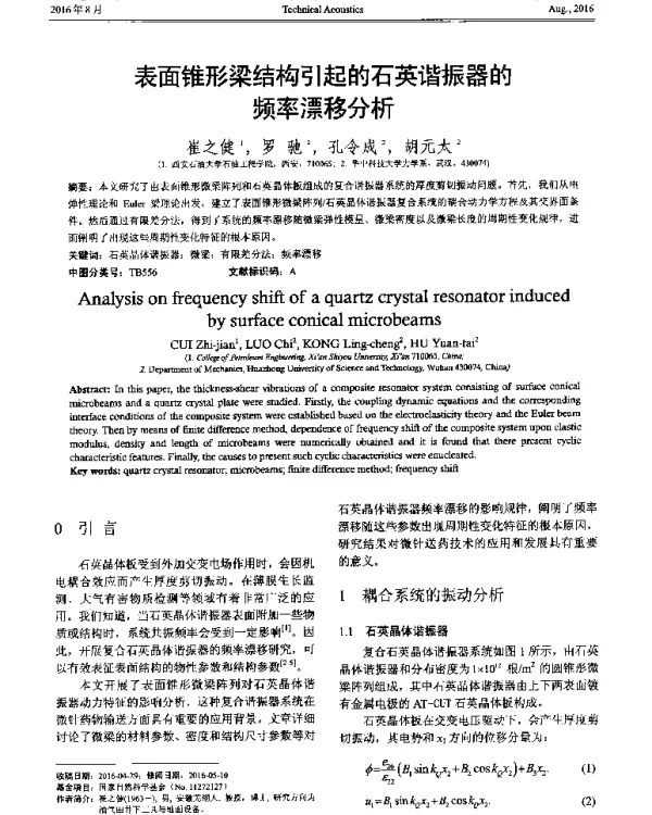 表面锥形梁结构引起的石英谐振器的频率漂移分析