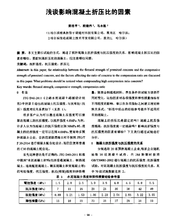 浅谈影响混凝土折压比的因素