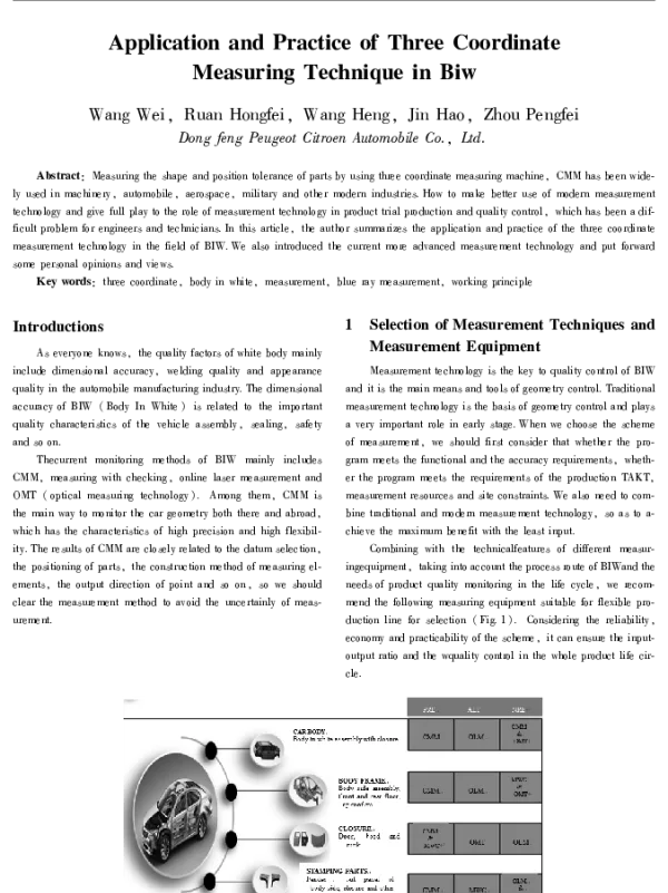 ApplicationandPracticeofThreeCoordinateMeasuringTechniqueinBiw