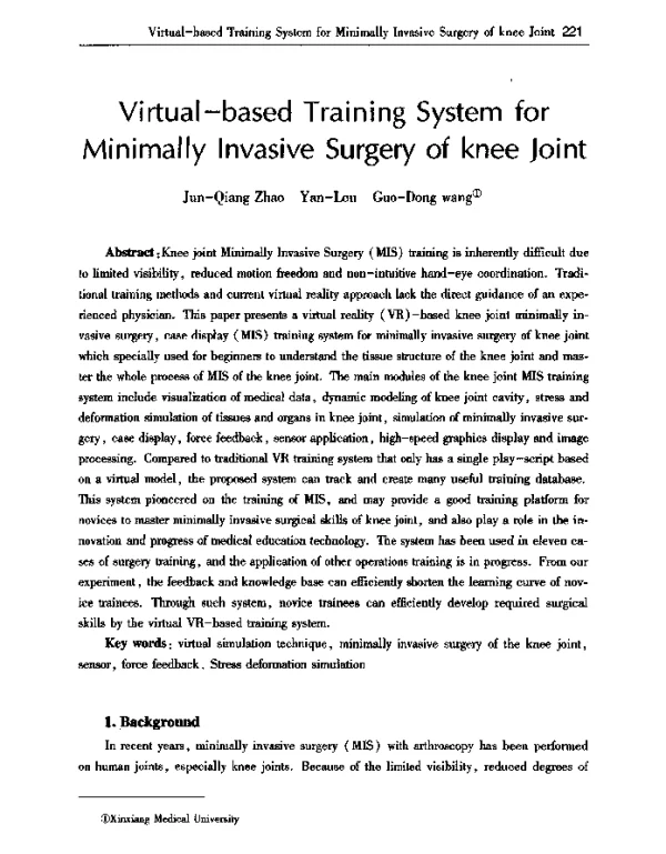 Virtual-basedTrainingSystemforMinimallyInvasiveSurgeryofkneeJoint