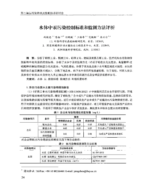 水体中汞污染控制标准和监测方法评析