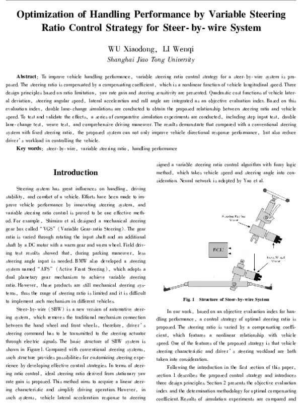 OptimizationofHandlingPerformancebyVariableSteeringRatioControlStrategyforSteer-by-wireSystem