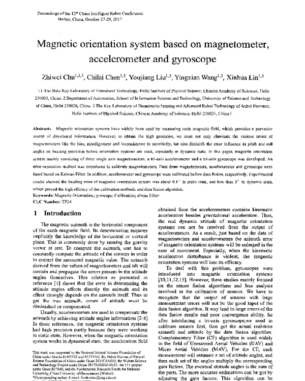 Magneticorientationsystembasedonmagnetometeraccelerometerandgyroscope