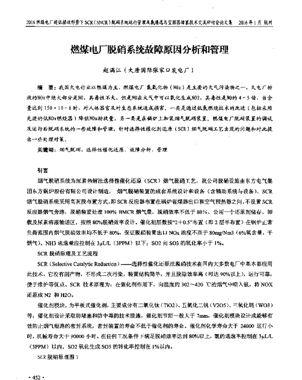 燃煤电厂脱硝系统故障原因分析和管理