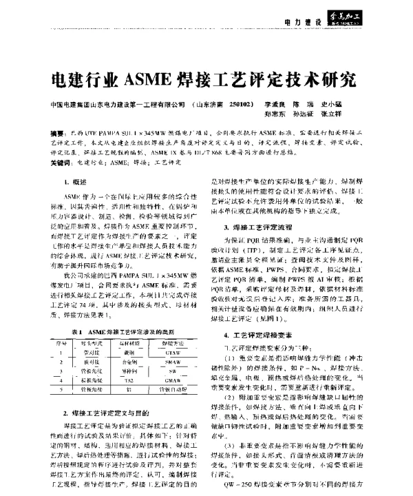 电建行业ASME焊接工艺评定技术研究