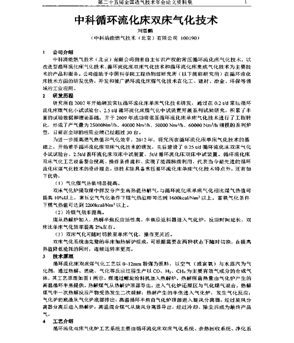 中科循环流化床双床气化技术