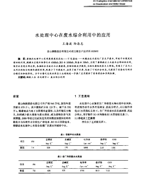 水处理中心在废水综合利用中的应用