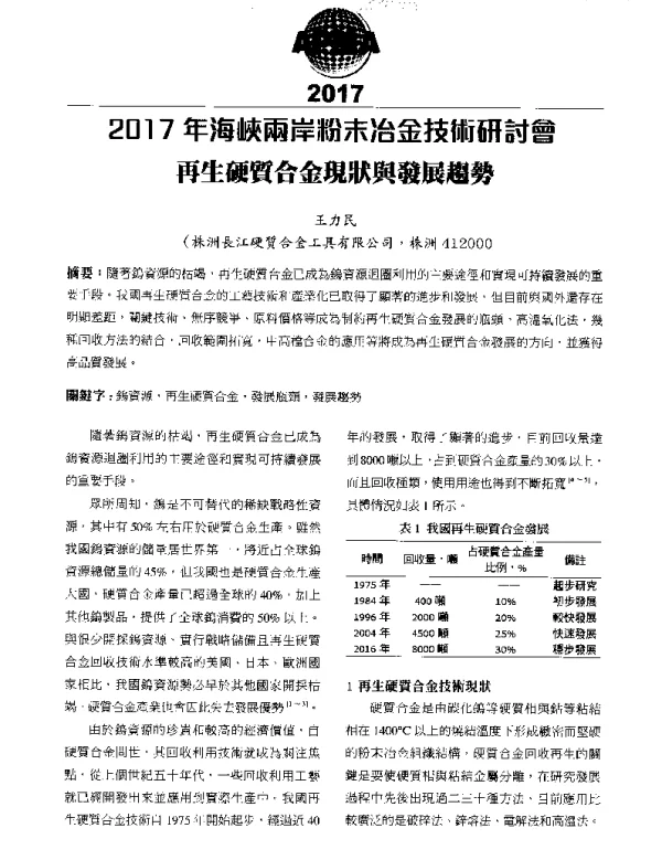 再生硬質合金現狀與發展趨勢