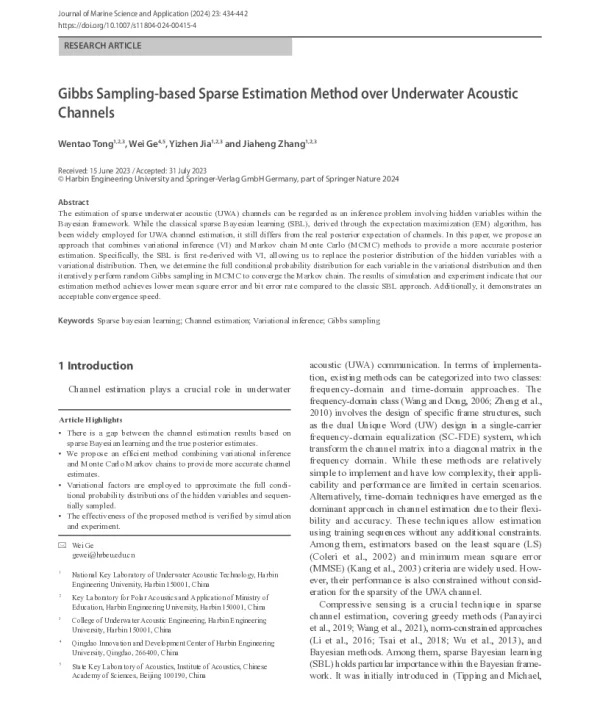 Gibbs Sampling-based Sparse Estimation Method over Underwater Acoustic Channels