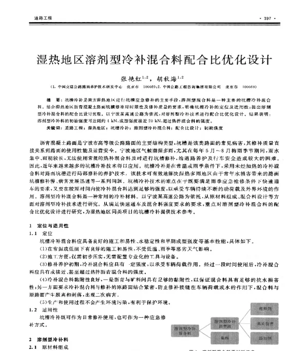 湿热地区溶剂型冷补混合料配合比优化设计