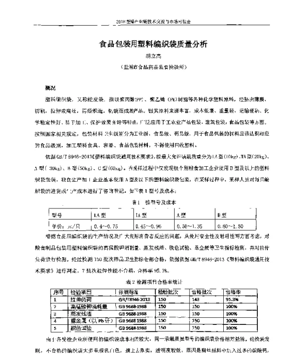 食品包装用塑料编织袋质量分析