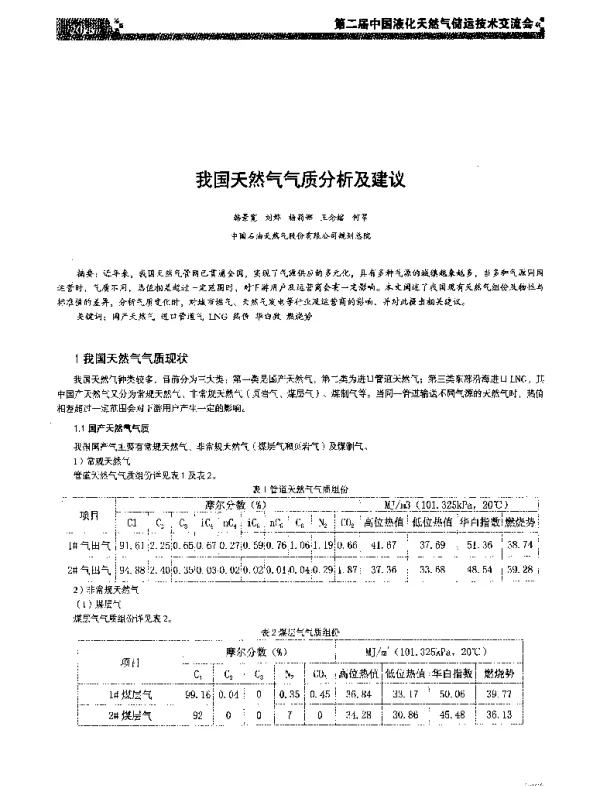 我国天然气气质分析及建议