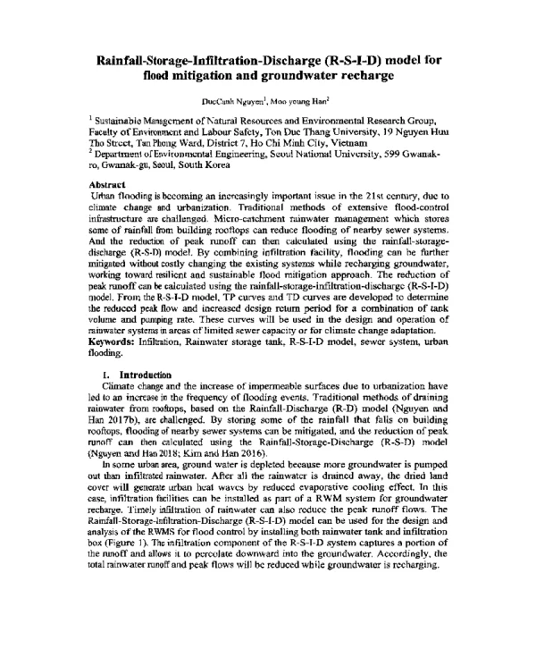 Rainfall-Storage-Infiltration-Discharge(R-S-I-D)modelforfloodmitigationandgroundwaterrecharge