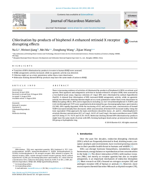 Chlorinationby-productsofbisphenolAenhancedretinoidXreceptordisruptingeffects
